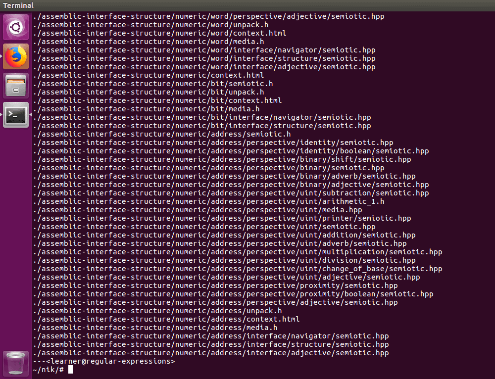 A screenshot displaying the results of entering a find command.
