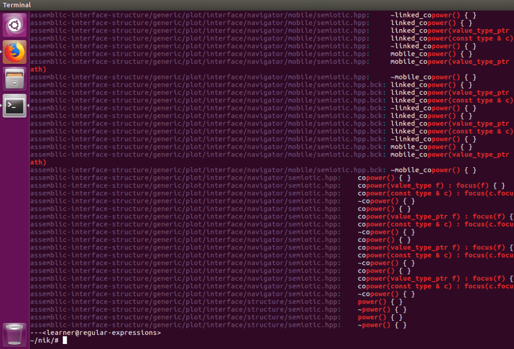A screenshot displaying the results of entering a grep command.