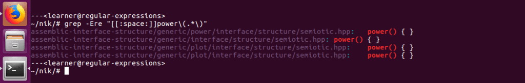 A screenshot displaying the results of entering a grep command.