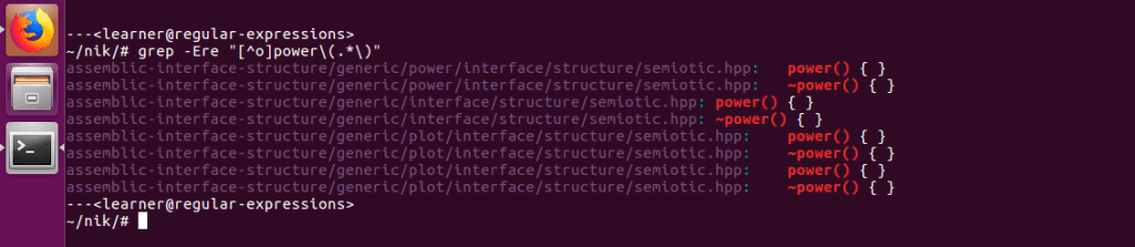 A screenshot displaying the results of entering a grep command.