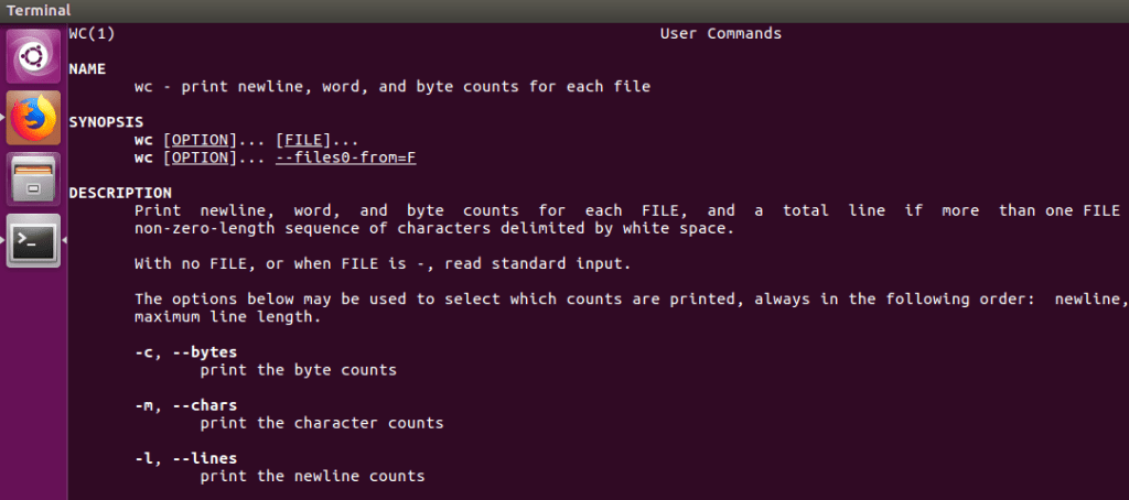 A screenshot displaying the results of entering a man command.