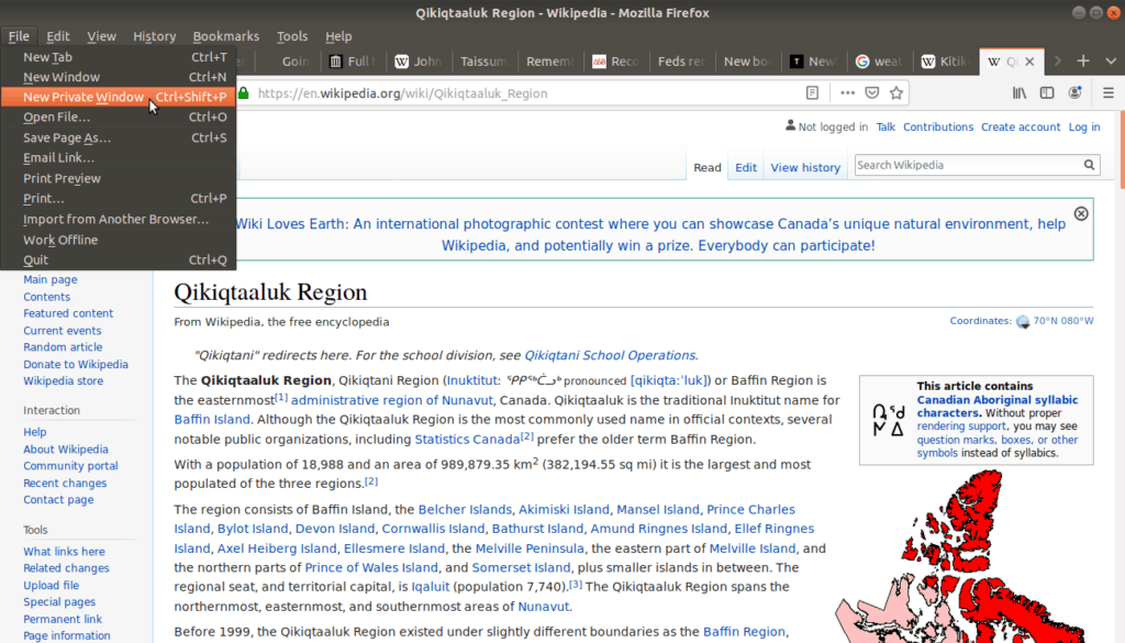 Example of how to open a New Private Window in your browser.