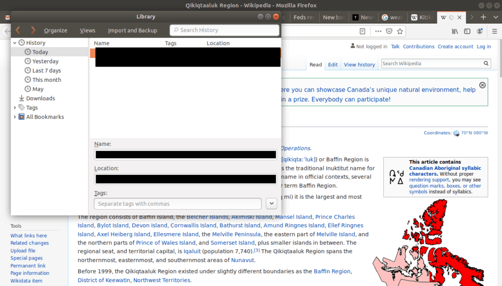 Tab open to show multiple options about your browsers search history.