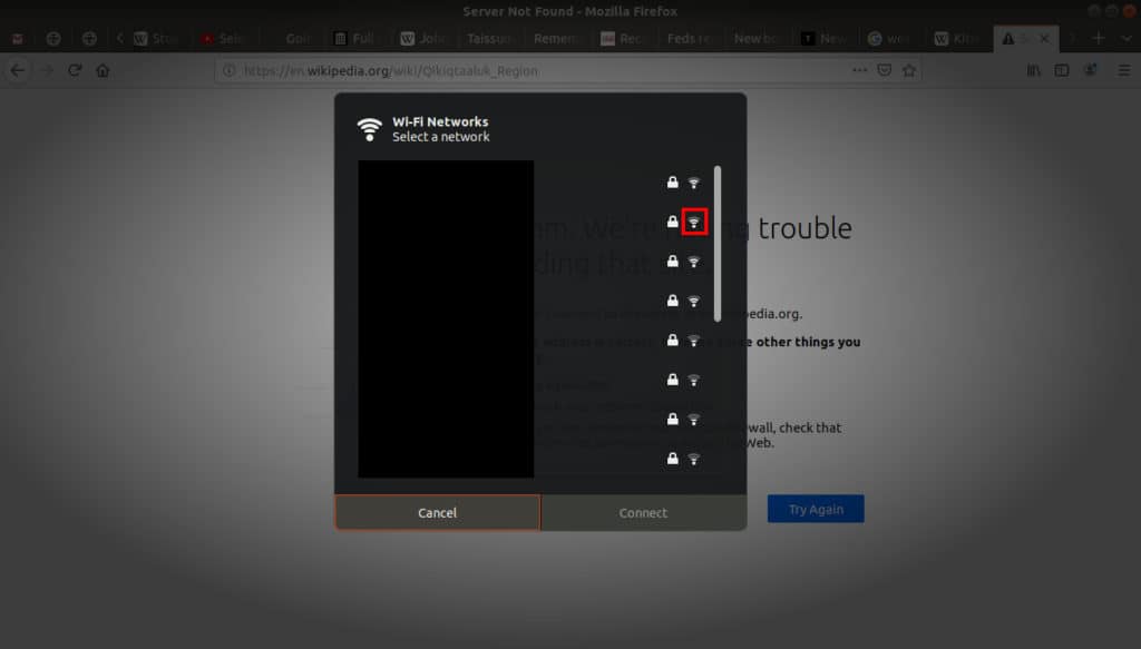 Strength of signal demonstrated on wifi menu.
