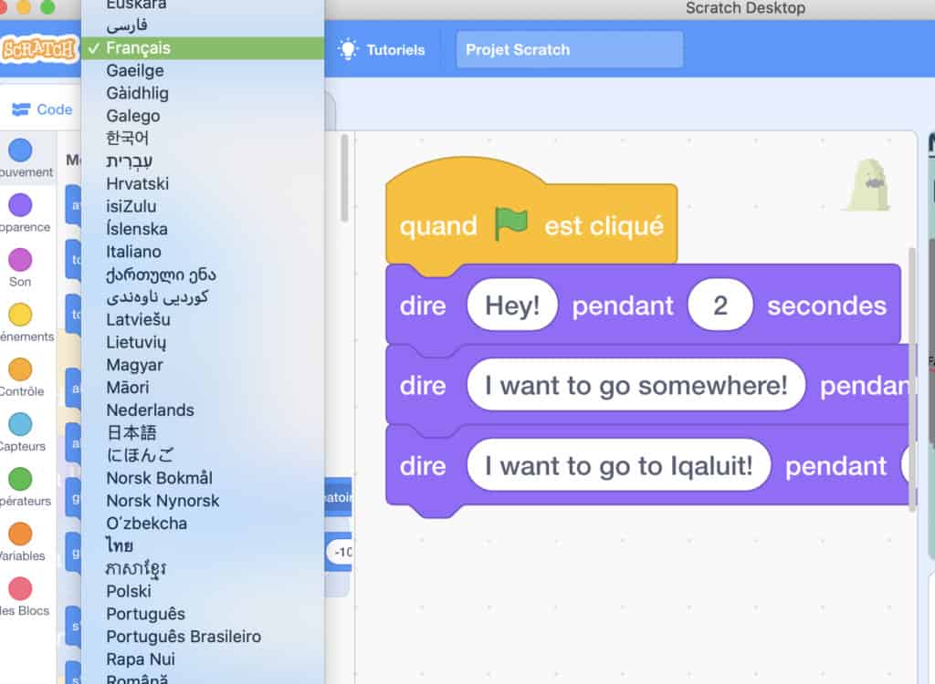 French code for Critter in Scratch
