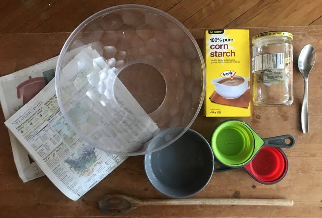 Materials needed to make oobleck.