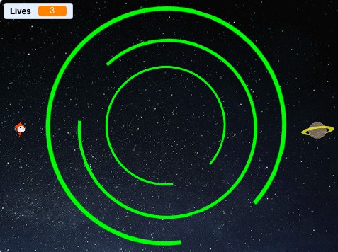 Scratch game capture. The "Lives" counter has changed to three.