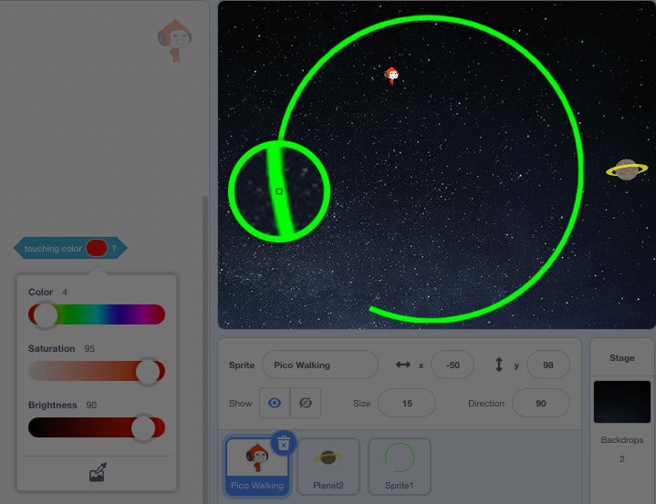 Scratch scene with an area of it being magnified.