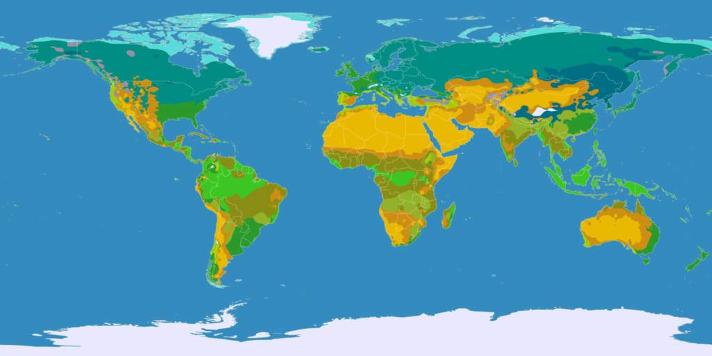 A world map depicting earth's climates.