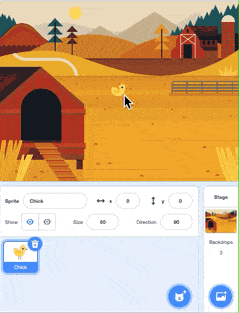 The Chick Sprite being dragged to the chicken coop.