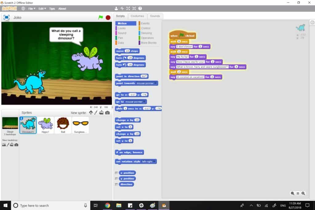 The finished project in Scratch.
