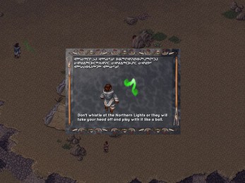 Screenshot of an Inuit Myth found in the 'Night' map. "Don't whistle at the Northern Lights or they will take your head off and play with it like a ball'