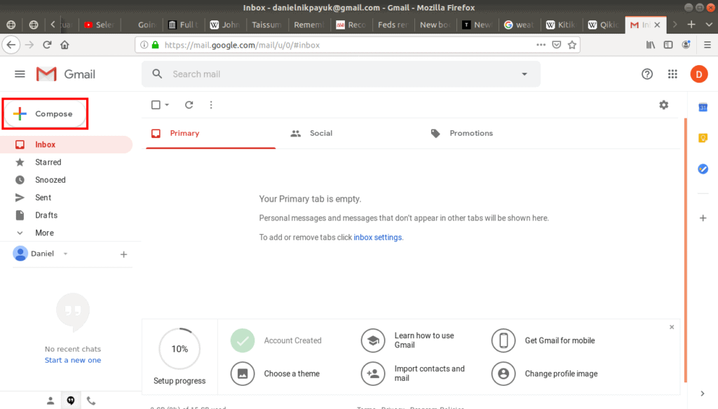 Compose button highlighted on Gmail.