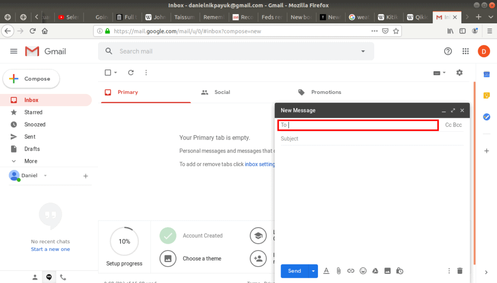 New email "To" highlighted on Gmail.