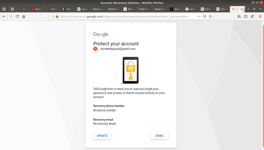 Protect your account open on Gmail's login page.