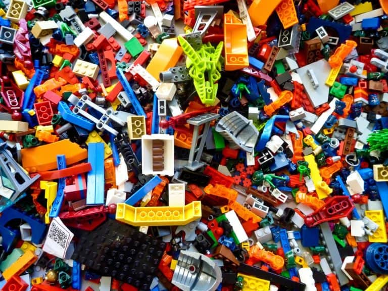 A top-down view of a pile of Lego.