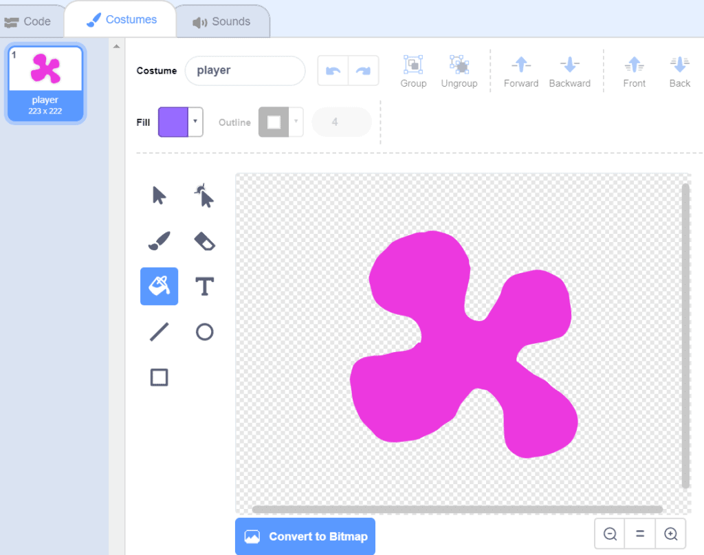 A pink blob drawn in Scratch.