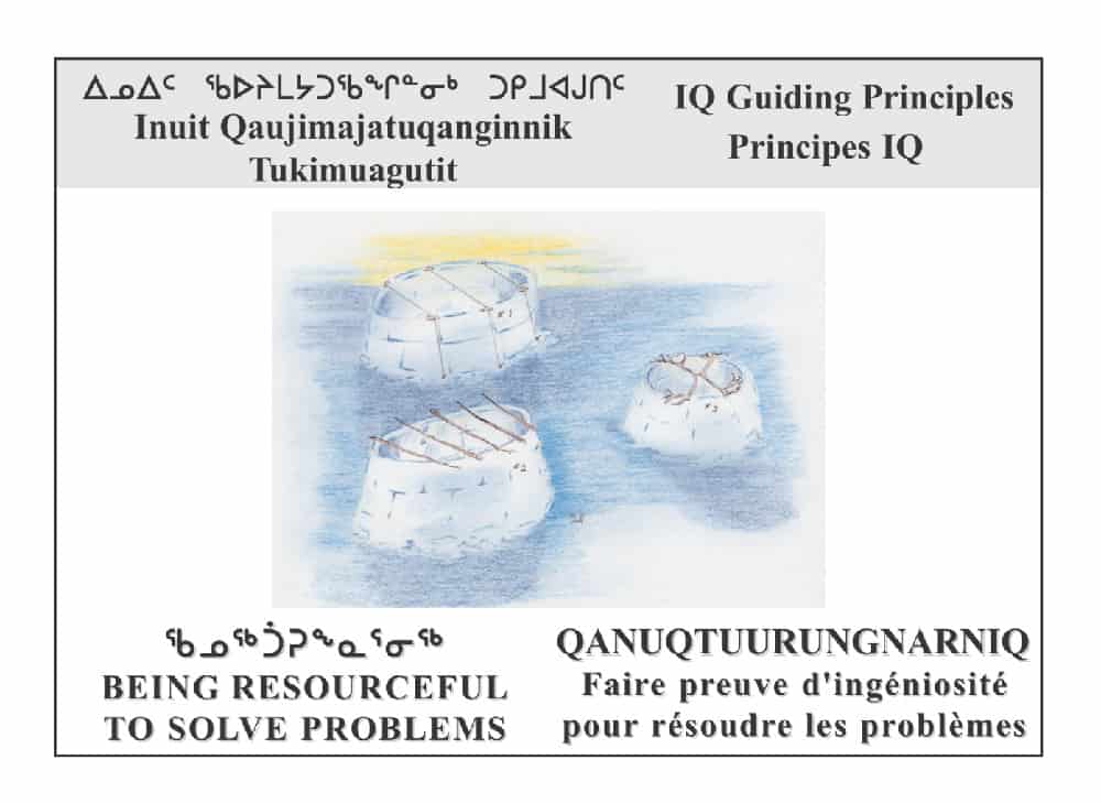 An Inuit Societal Values card featuring a drawing produced by Donald Uluadluak.