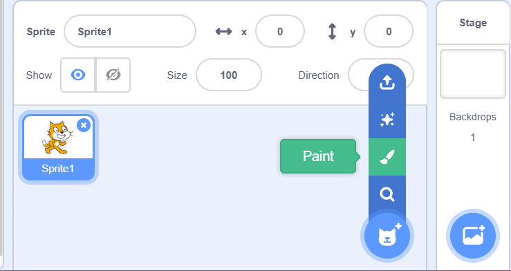 The sprite editor in Scratch.