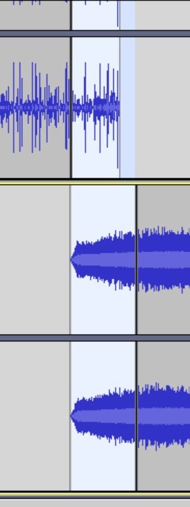 Shortcut cntrl+i to split two clips in Audacity.