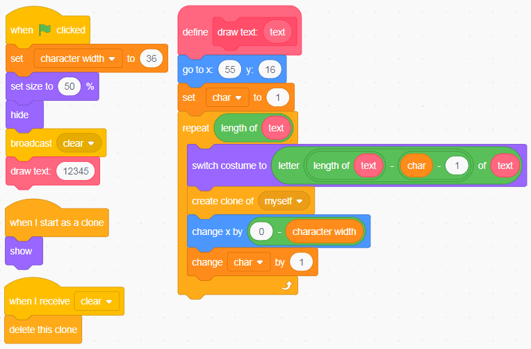 Two sets of block code in Scratch.