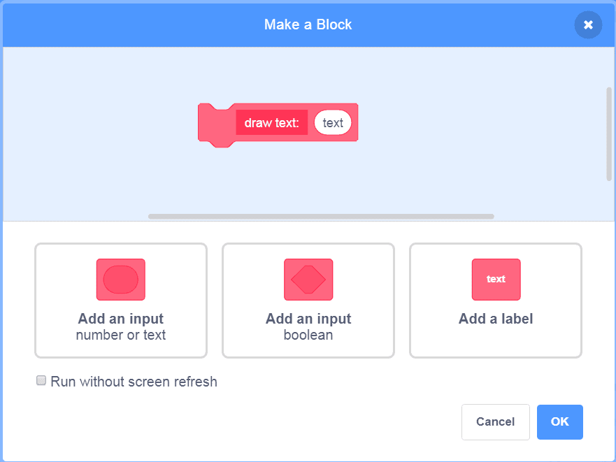 Make a block window in Scratch.