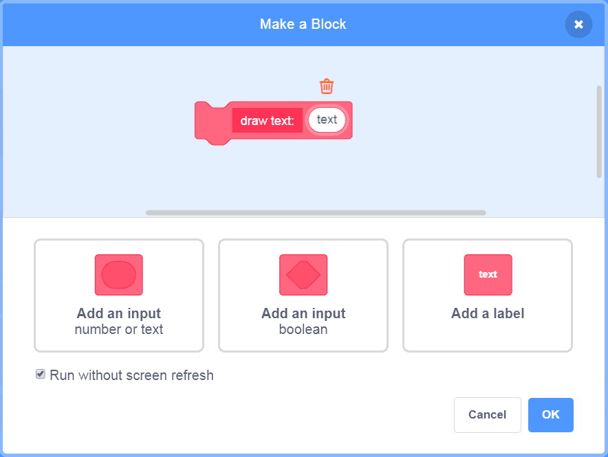 Make a block window in Scratch.