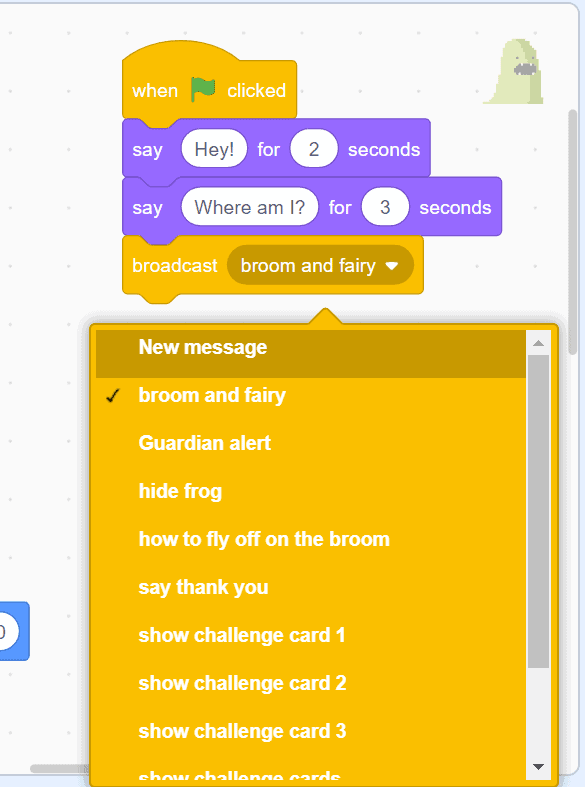 Broadcast message drop down menu.