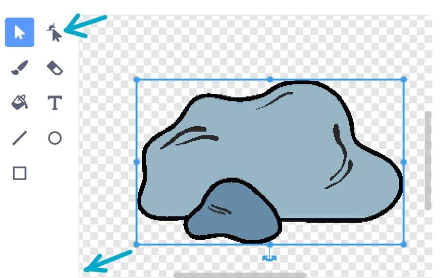 Change size, there is a blue box around the rock to expand it.