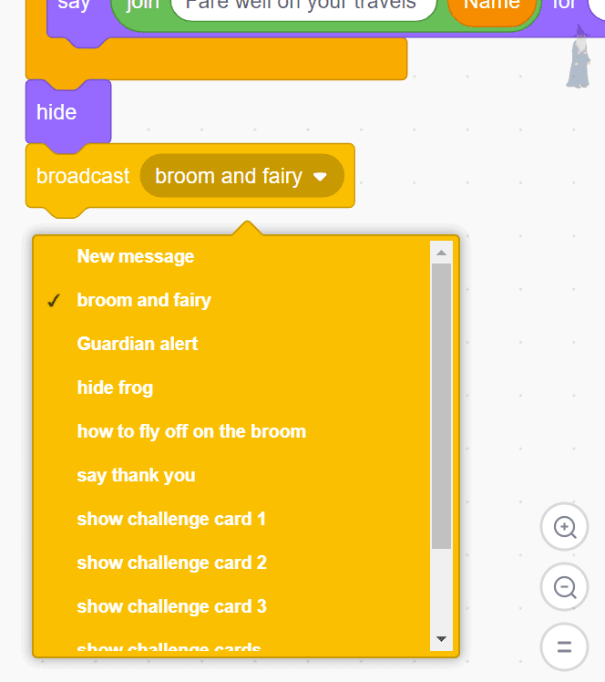 Drop down menu for the broadcast block.