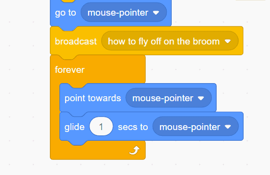A stack of code blocks in Scratch.