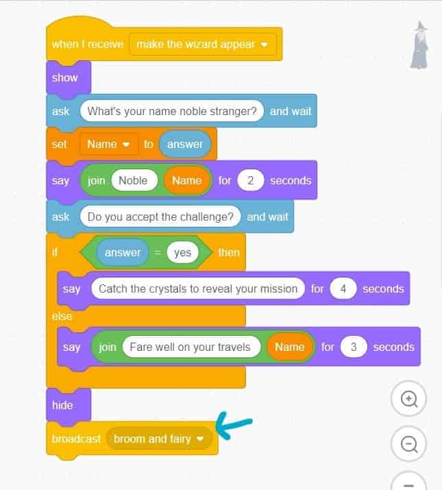 A full block of code in Scratch.