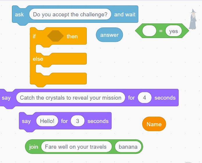 Various code blocks in Scratch.