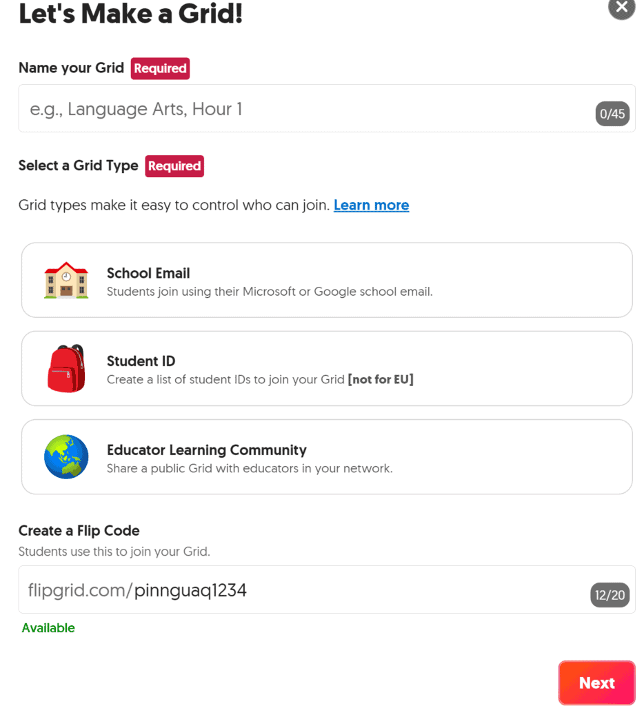 A form allowing users to add information about their grid.