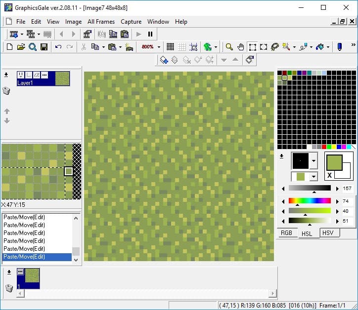 The 16x16 tile copied and repeated throughout the 48x48 canvas to test if the tile is seamless.