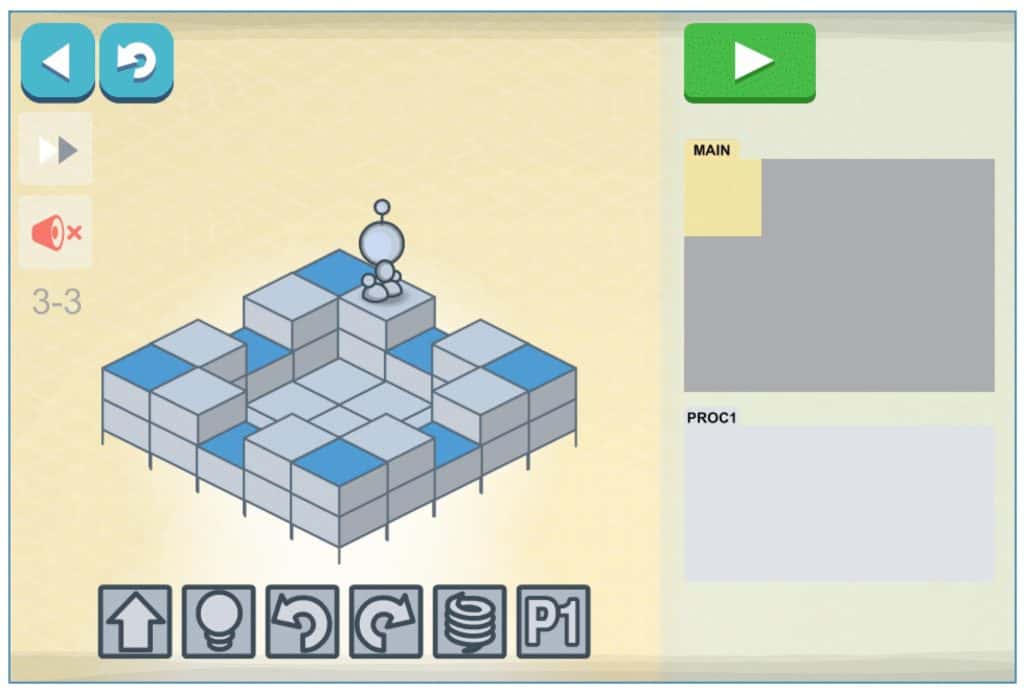 A screenshot of the game Lightbot being played.