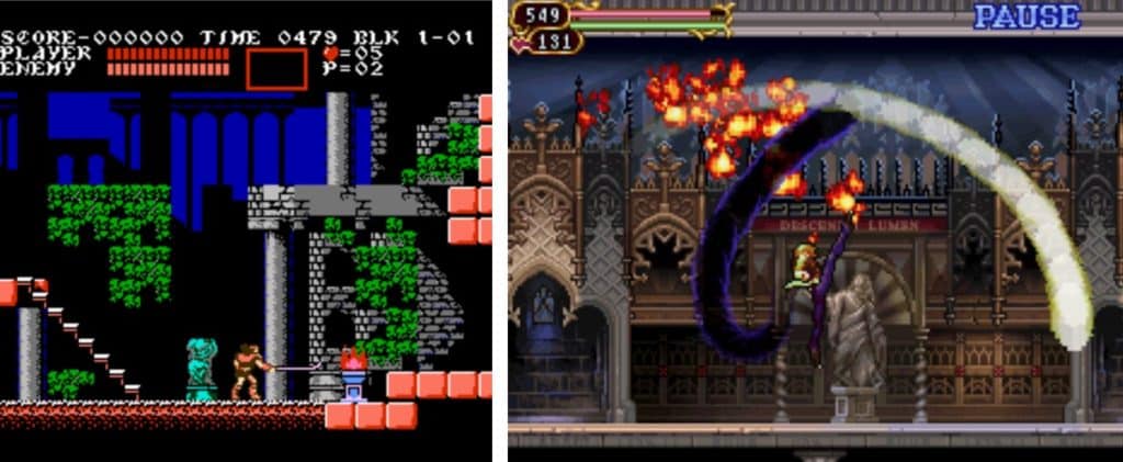 Konami’s Castlevania series from Nintendo displaying a side-scroller example.