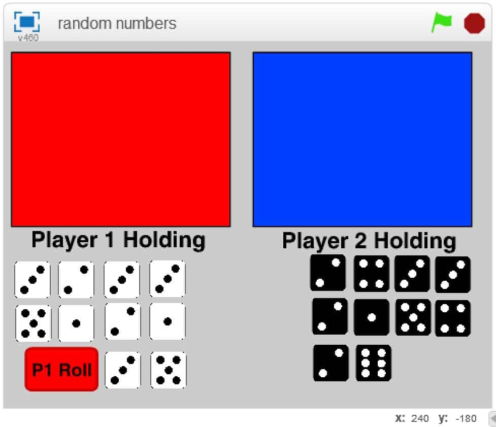 Preview of the project, where the dice are set around the roll buttons.