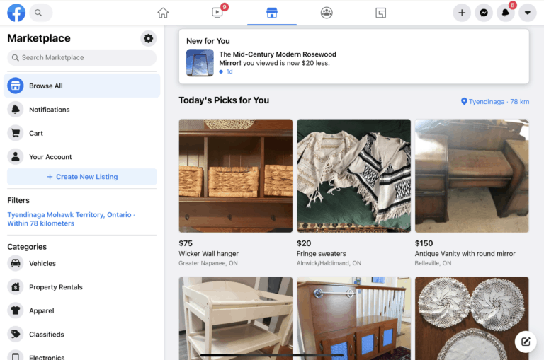 A facebook market place listing.