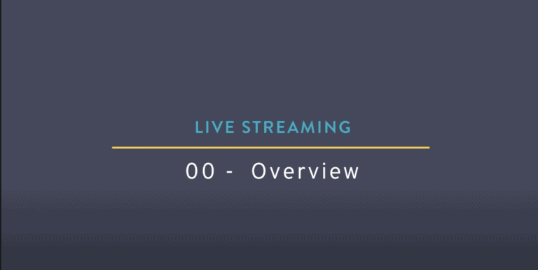 A blue/purple hued background with the words "Livestreaming" on the the top, a yellow line int he middle and below the yellow line it reads "00-Overview"
