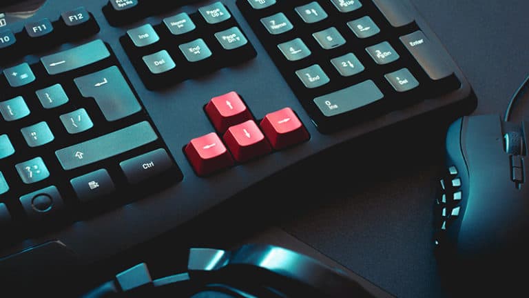 A gaming keyboard and mouse.