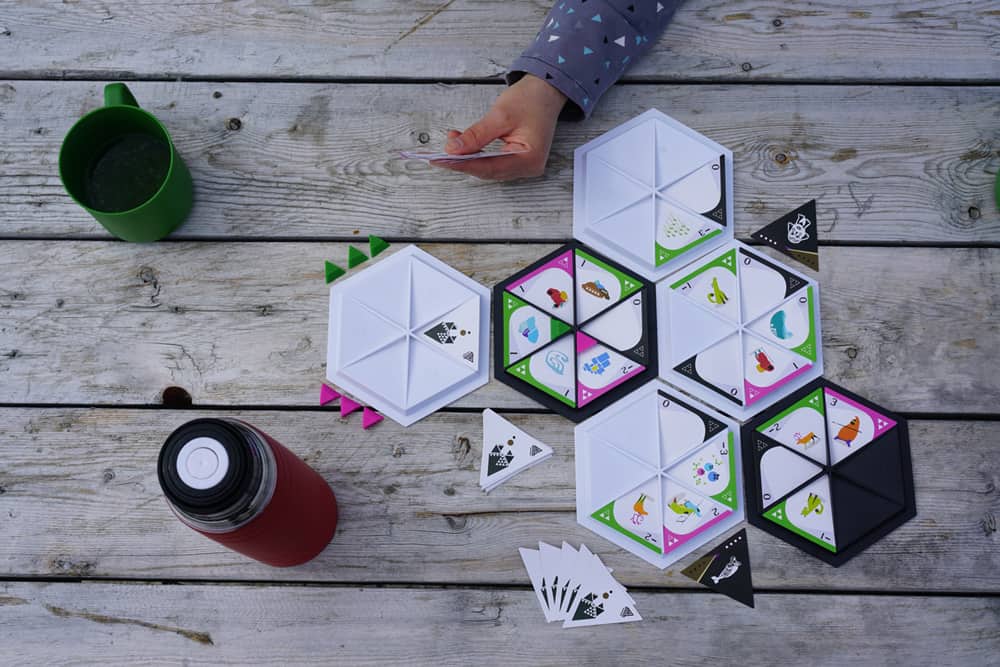 A top down view of the tabletop game Nunami.