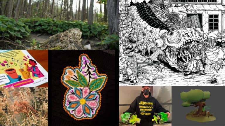 A collage of artwork created by Pinnguaq staff.