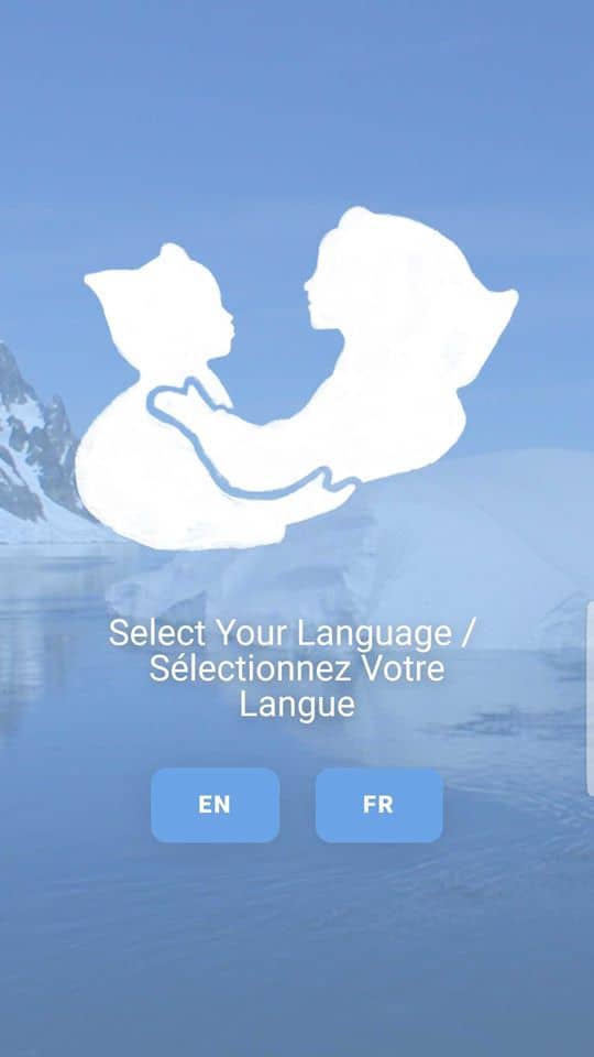 Screenshot from the home screen of the app. This gives you two buttons to press. EN/FR.