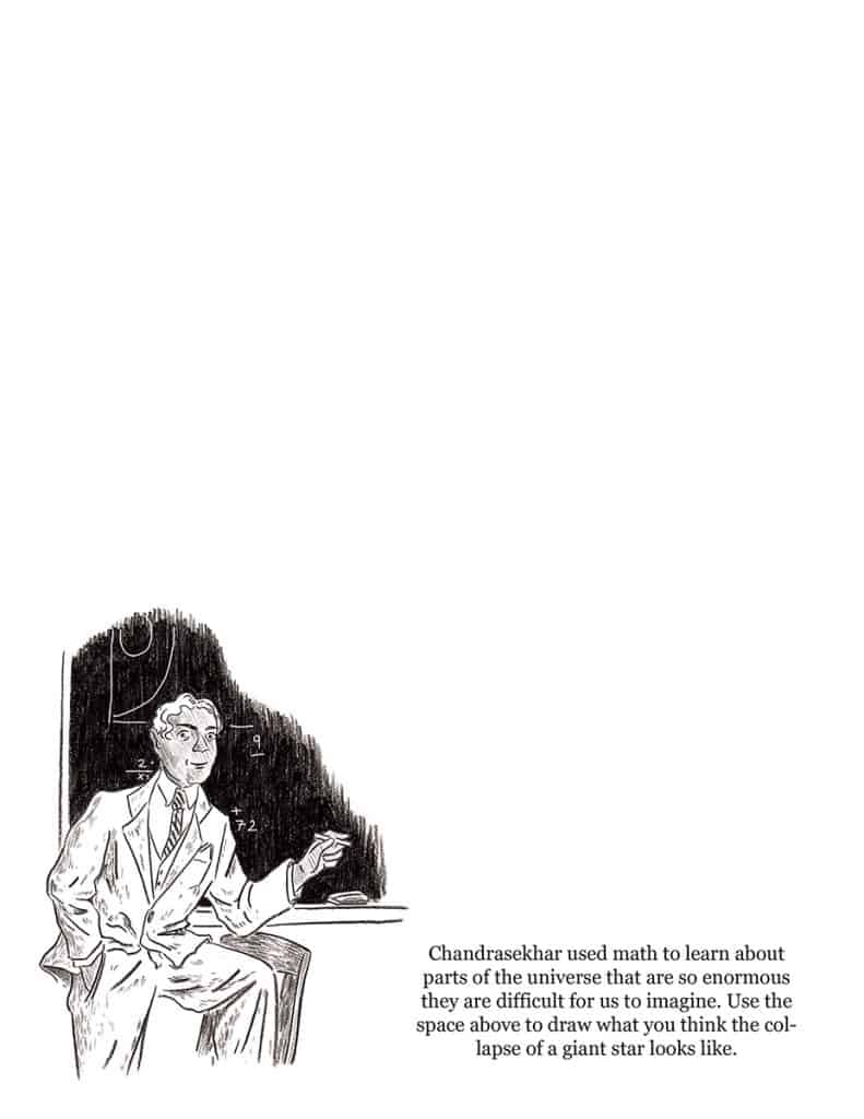 the ending of the story, with a man writing on a blackboard.