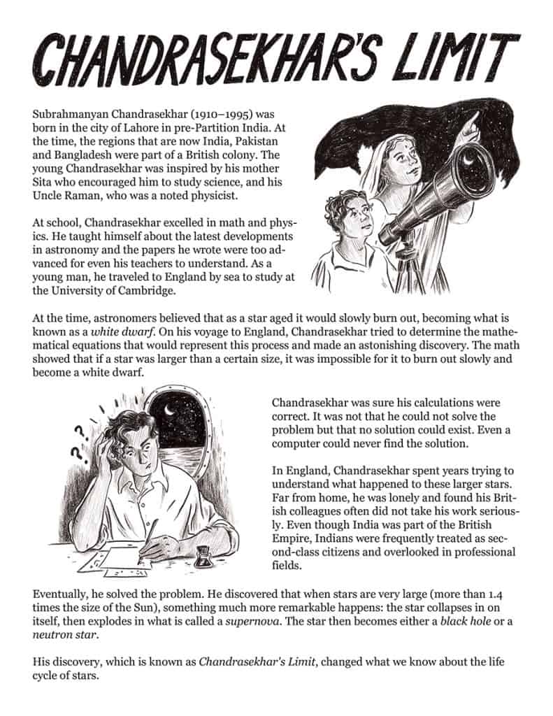 A story wrote out, with two drawn images of people.