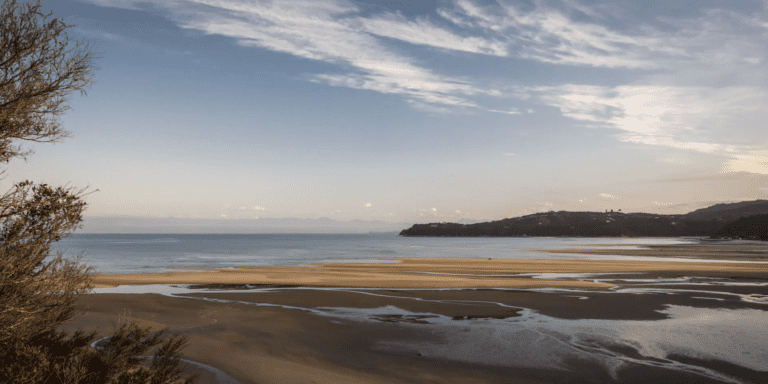 A low tide. The sky is clear.