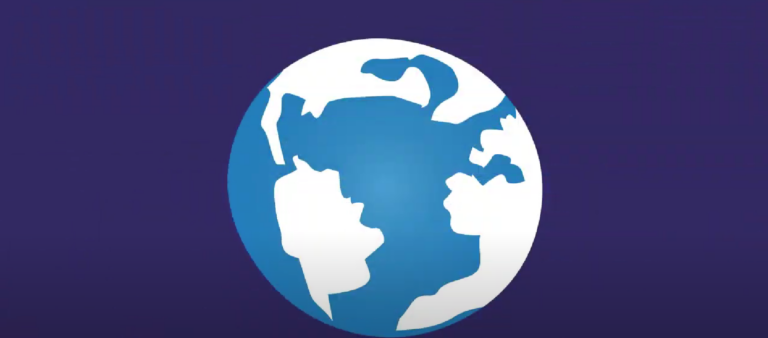 An animation of the world on a dark purple background.
